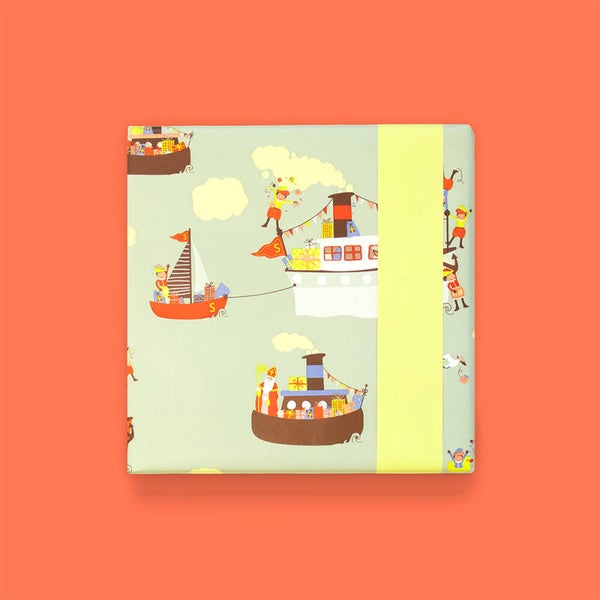Inpakpapier Sint - Pakjesboot Sage - Yellow
