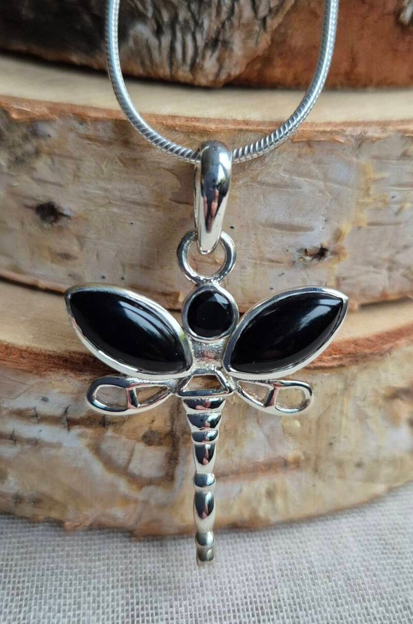 Zilveren kettinghanger Libelle met zwarte Onyx