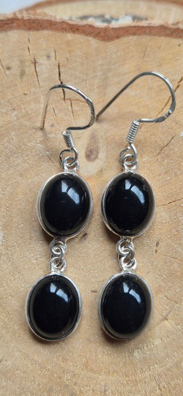 Zilveren oorhangers met Zwarte Onyx