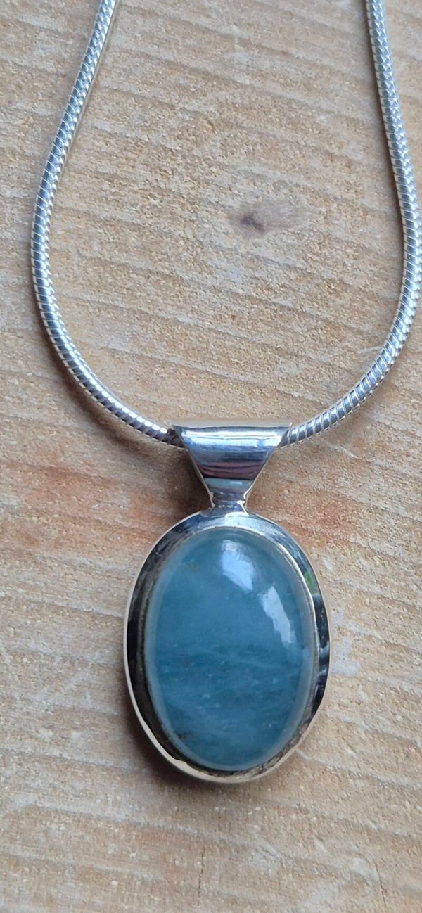 Zilveren kettinghanger met Aquamarijn ovaal