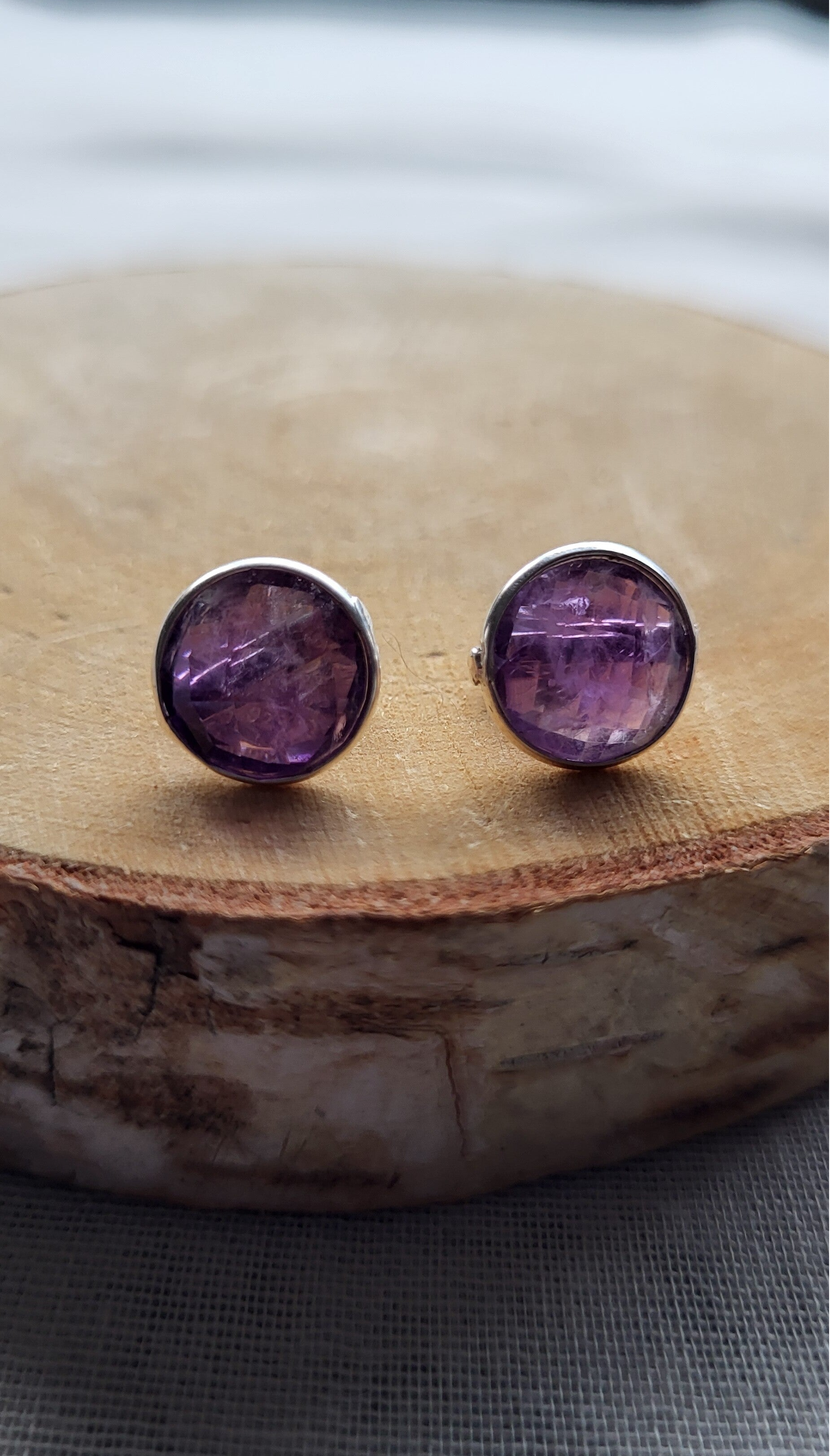 Oorsteker zilver div steen rond facet