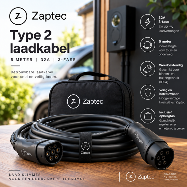 Zaptec Type 2 laadkabel – 5 meter, 32A, 3-fase