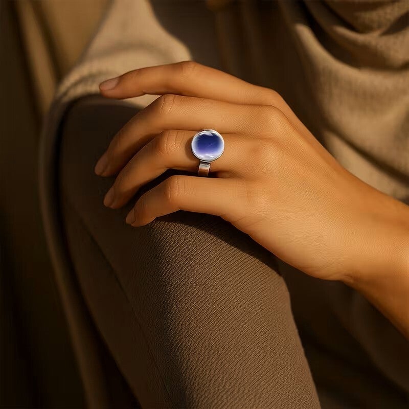 Bague élégante avec pierre bleue ✨