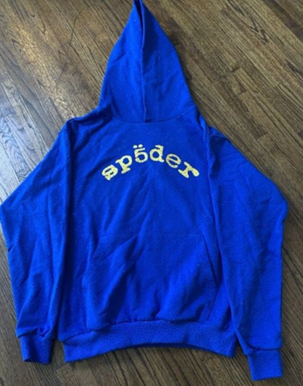 Spider Men's Sky Blue Hoodie With Rhinestones