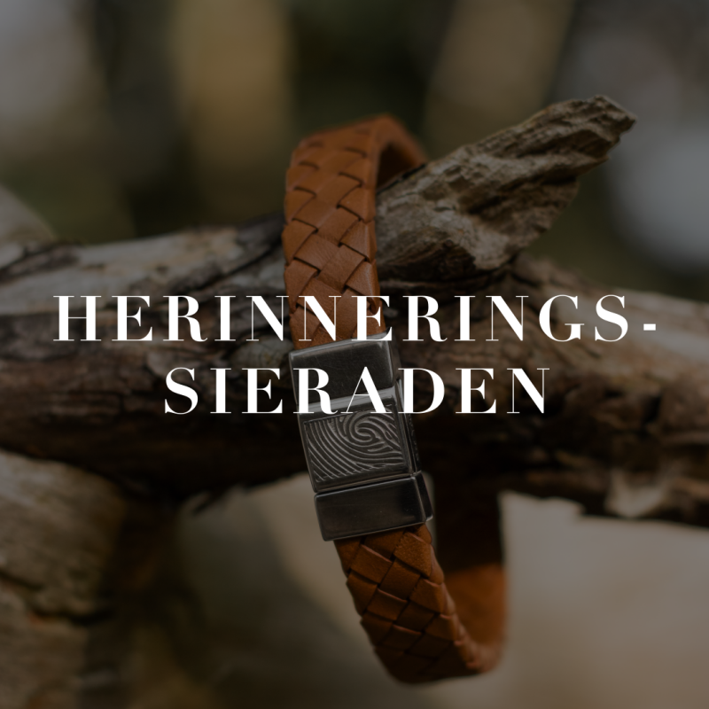 Herinneringssieraden bruine gevlochten armband met vingerafdruk erin
