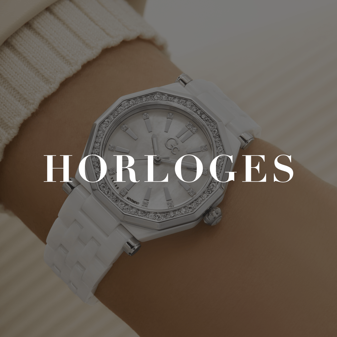 Wit horloge van Gc met witte band, witte wijzerplaat en zilveren steentjes