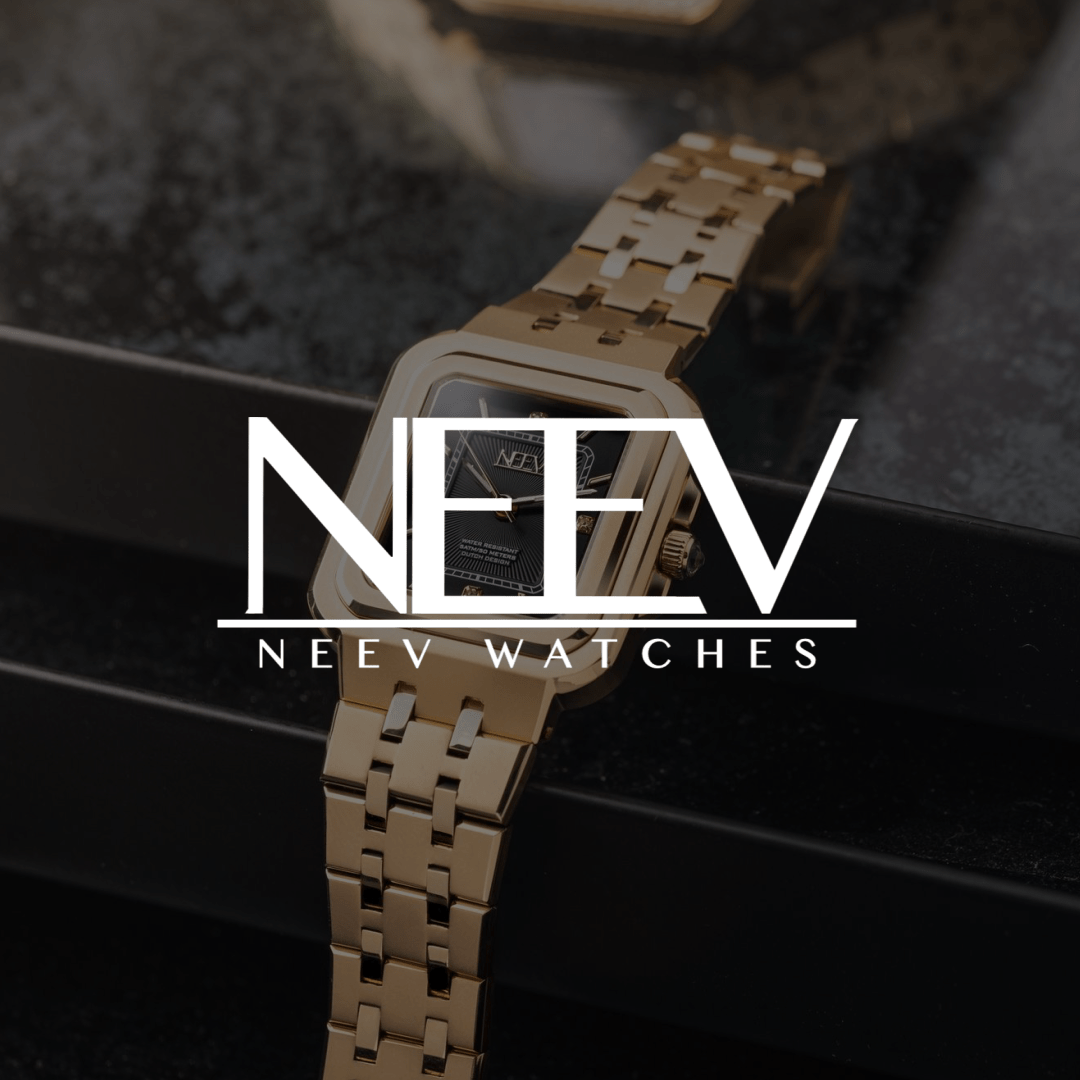 Gouden NEEV Watches horloge met zwarte wijzerplaat