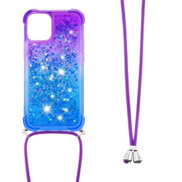 Funda Quicksand Bling Sparkle para iPhone 13 (6.1”) – TPU Suave con Purpurina Líquida – Gradiente Púrpura / Azul