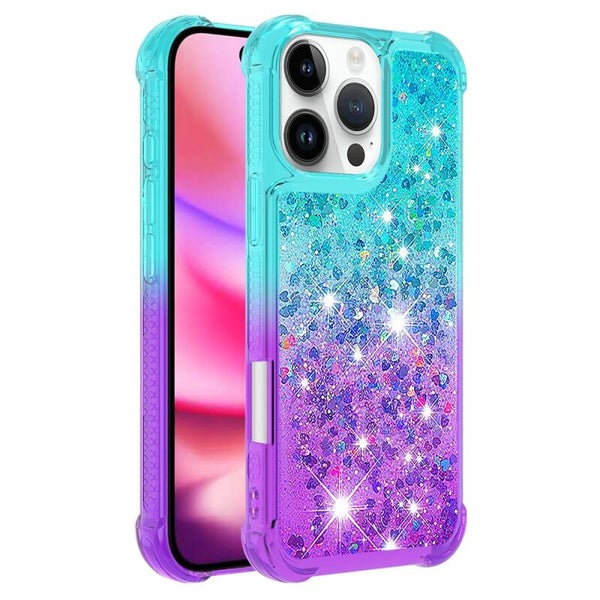 Funda Quicksand Series-3 para iPhone 16 Pro – TPU con Purpurina en Movimiento – Gradiente Azul Cielo + Púrpura