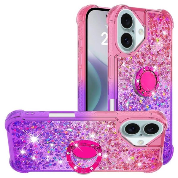 Funda YB Quicksand Series-8 para iPhone 16 – TPU con Purpurina y Soporte Incorporado – Gradiente Rosa y purpura
