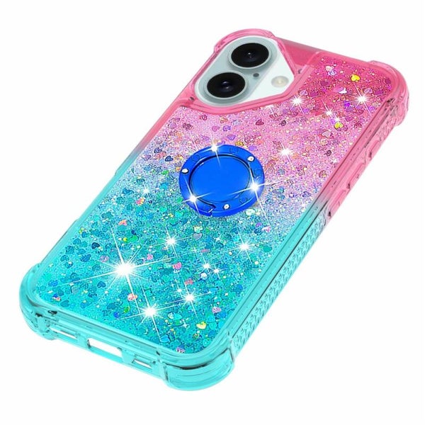 Funda YB Quicksand Series-8 para iPhone 16 – TPU con Purpurina y Soporte Incorporado – Gradiente Pink
