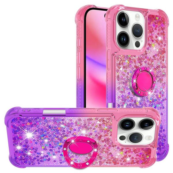 Funda Quicksand Series-8 para iPhone 16 Pro Max – TPU con Purpurina y Soporte – Gradiente Rosa + Morado