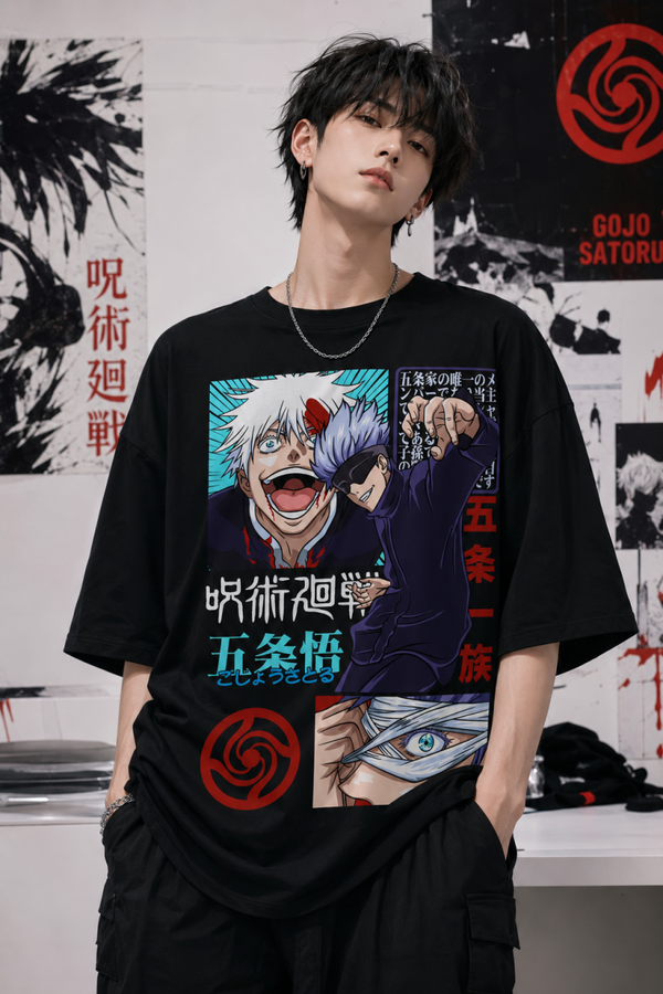 Camiseta overside negra Satoru Gojo fan made