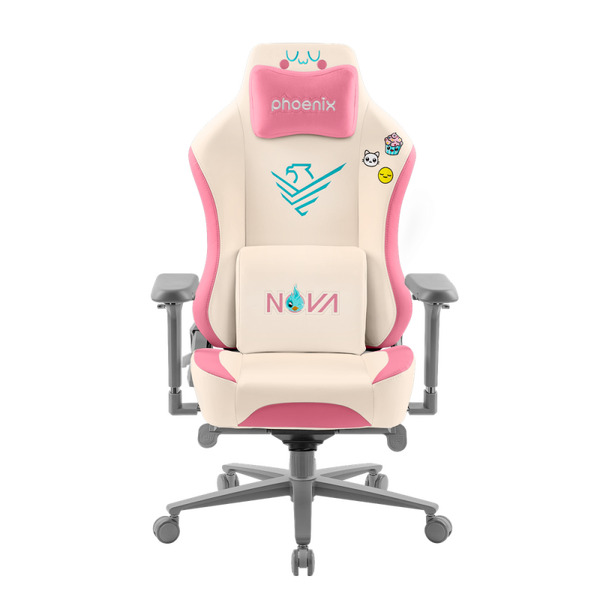 Silla Gaming Nova Cream Edition Alta Gama Cuero Color Crema y Rosa