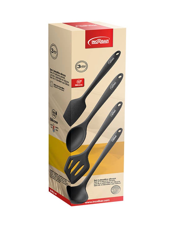 UTENSILIOS COCINA SILICONA NEGRA 4 PZAS INOXIBAR - 35391