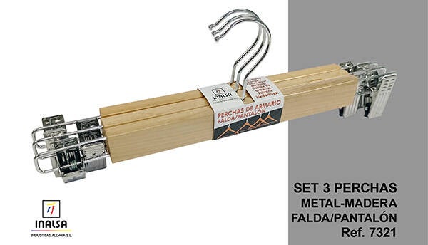 PERCHA MADERA FALDA-PANTAL SET-3 INALSA - 7321
