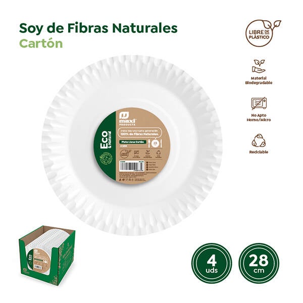 PLATO DESECHAB PIZZA CARTON BCO B/4 MAXI-ECO 28 CM 30103FM