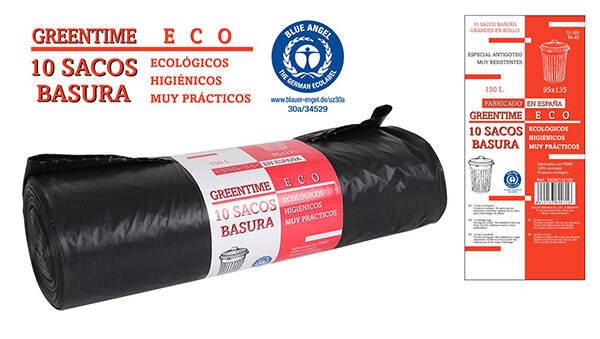 SACO BASURA 10U G180 150L. GREENTIME ECO 95X135 MM 33095135180