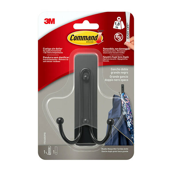 PERCHA DOBLE GRANDE NEGRO 3M COMMAND - 17036B
