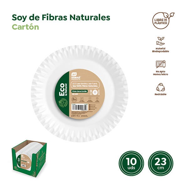 PLATO DESECHAB LLANO CARTON BCO B/10 MAXI-ECO 23 CM 30102FM