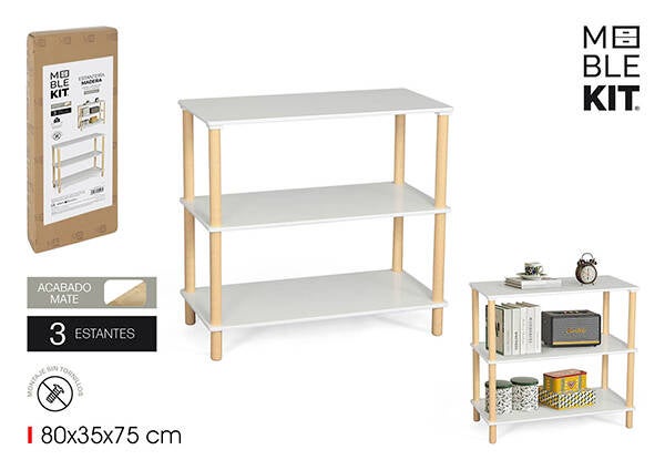 ESTANTERIA MADERA RECTANGULAR WHITE 3 BALDAS MOBLEKIT 80X35X75 BY05014079146