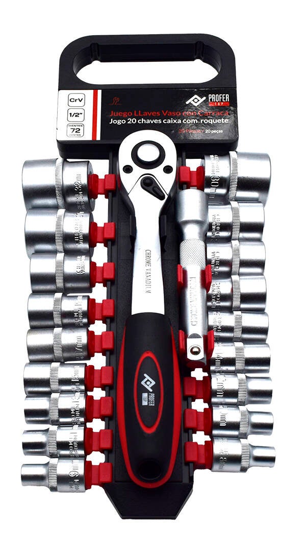 LLAVE VASO JGO 20 PZ +CARRACA PROFER TOP 1/2'' PT1060