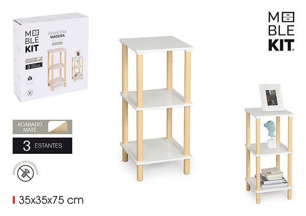 ESTANTERIA MADERA CUADRADA WHITE 3 BALDAS MOBLEKIT 35X35X75 BY05014079144