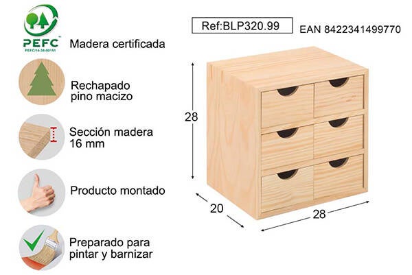 CAJONERA 3X2 PINO S/BARN ASTIGARRAGA 28X20X28CM BLP320.99