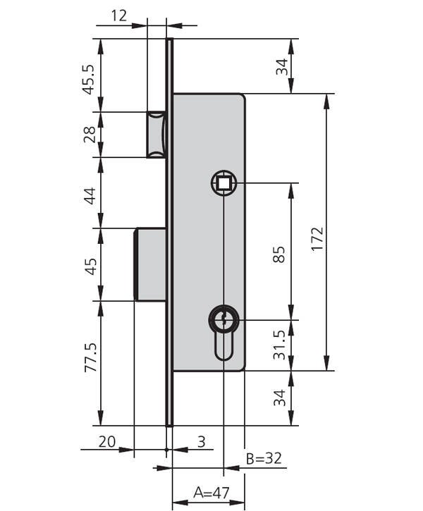 CERRADURA EMBUTIR MET HN/CN CVL 25 MM 1990A25/0