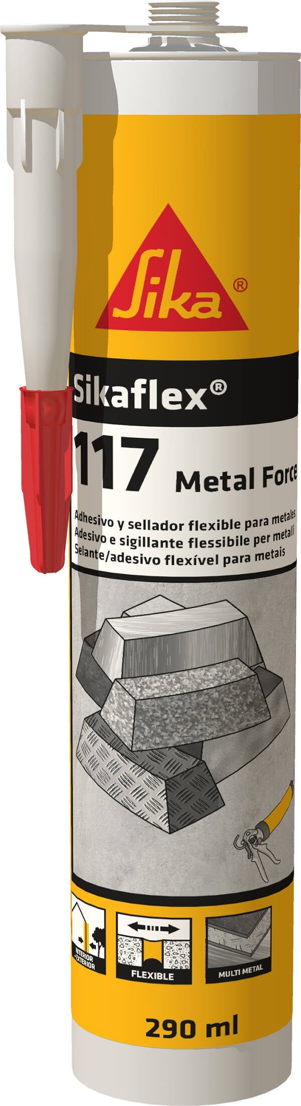 ADHESIVO ELASTICO METALES GRIS SIKAFLEX 117 290 ML 636361