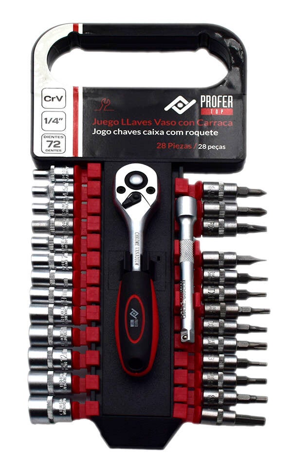 LLAVE VASO JGO 28 PZ +CARRACA PROFER TOP 1/4'' PT1057