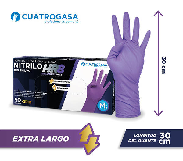GUANTE NITRILO DESECHABL C/50 CUATROGASA L CU-GDNIT-MO-HR08
