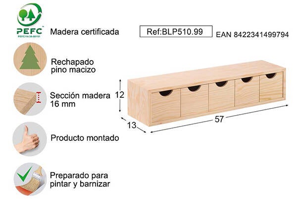 CAJONERA 5X1 PINO S/BARN ASTIGARRAGA 57X13X12CM BLP510.99