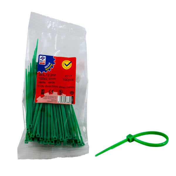 BRIDA NYLON VERDE B/100 PROFER TOP 2,5X100 MM PT0077