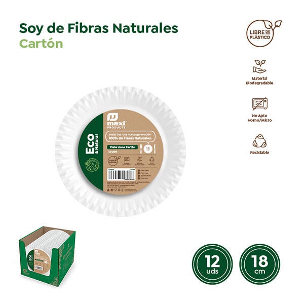PLATO DESECHAB POSTR CARTON BCO B/12 MAXI-ECO 18 CM 30100FM
