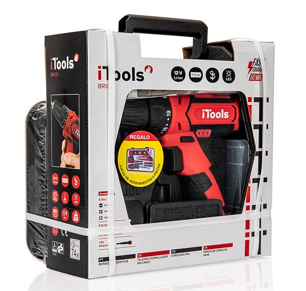 TALADRO ATORN BAT 1,5AH 10MM+SET HTAS VITO 12 V ITBSFL12+CF8