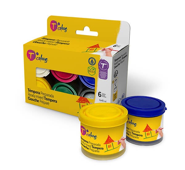 PINTURA TEMPERA SET-6 COLORES SURT TCOLORS 6X40 ML 51116