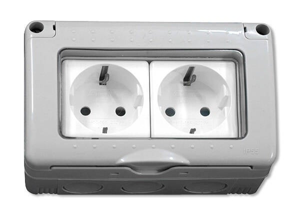BASE DOBLE SUPERIFICIE ESTANCO SCHUKO C/TT IP55 PROFER HOME 16 AMP PH1629