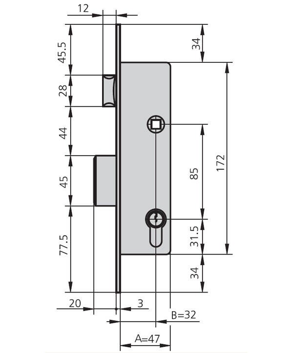CERRADURA EMBUTIR MET HN CVL 17 MM 1975/0