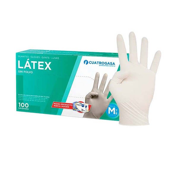 GUANTE LATEX DESECHABLE C/100 CUATROGASA L CU-GDLTX-BL-BASP