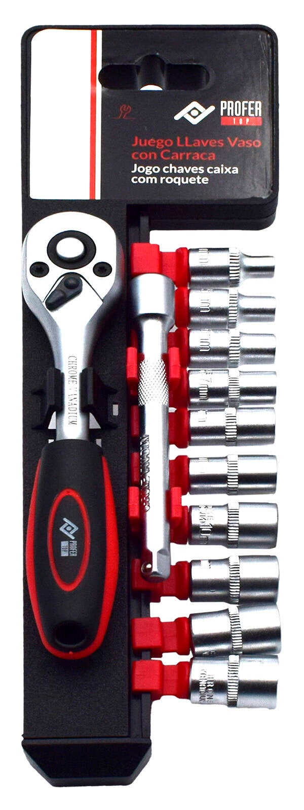 LLAVE VASO JGO 12 PZ +CARRACA PROFER TOP 1/4'' PT1059