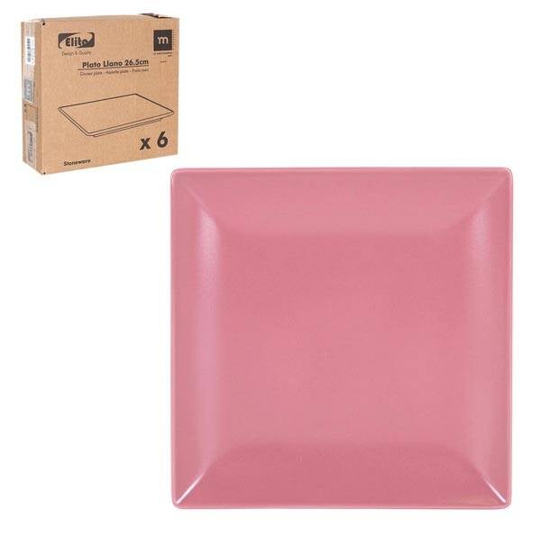PLATO LLANO CUADRADO ROSA 26,5 CM R25001