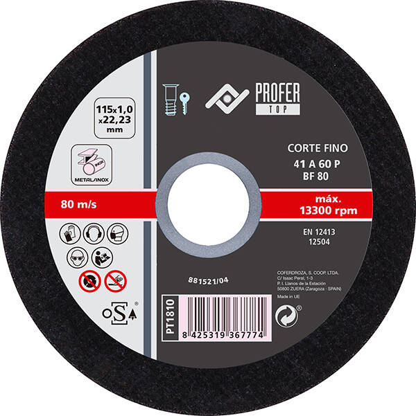 DISCO C FINO INOX PLANO PROFER TOP 115X1MM PT1810