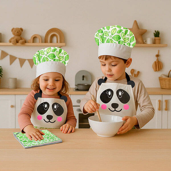 DELANTAL+GORRO+2PAÑOS PANDA INFANTIL VIGAR - 11088
