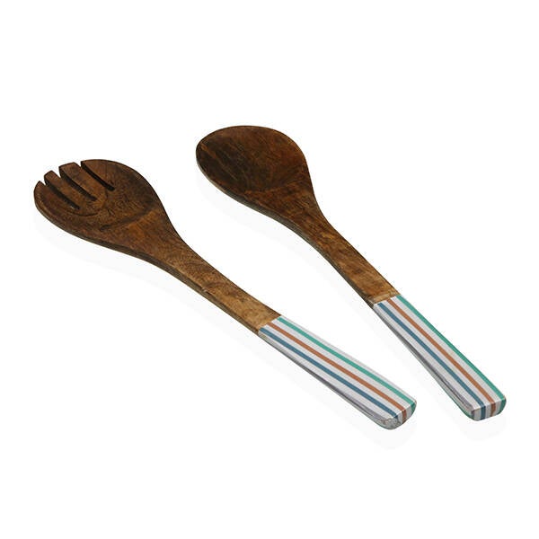 CUBIERTOS SERVIR MADERA RAYAS SET 2 PZ VERSA - 17370609