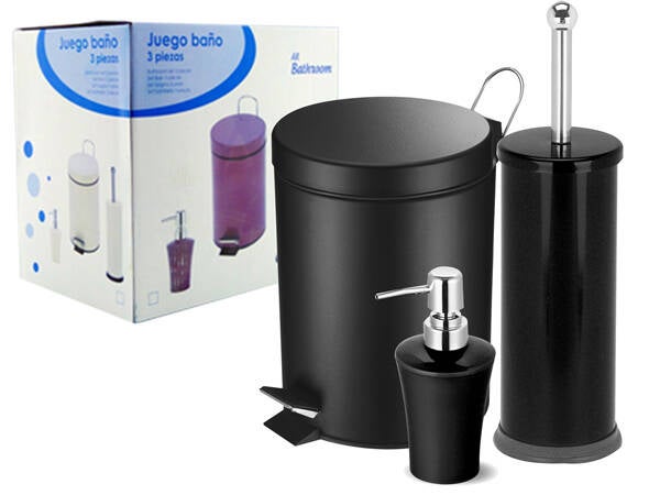 JUEGO BAÑO 3PZ CUBO 3L NEGRO ARTE REGAL - 16498