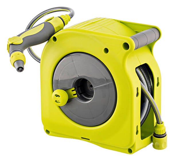 MINI ENROLLADOR MANUAL VERDE+MANGUERA+PISTOLA AQUACOM 10 M 9805848