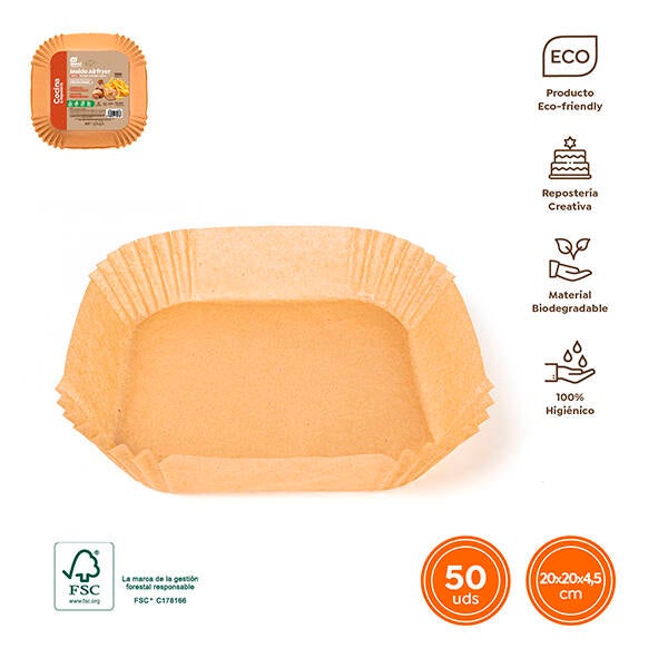 MOLDE PAPEL SILICON CUADR AIRFRYER 50U. MAXI-ECO 20X20X4,5 3936FM