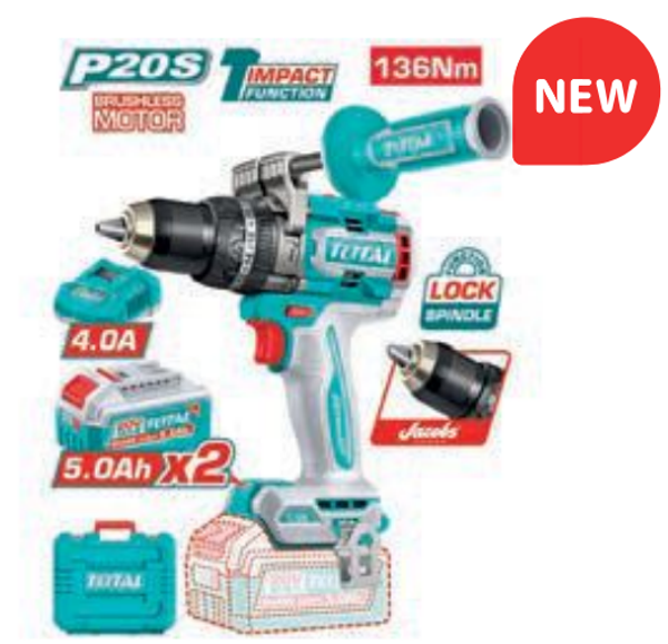 TALADRO PERCUTOR BRUSHLESS A BATERÍA MOD. TIDLI201368E