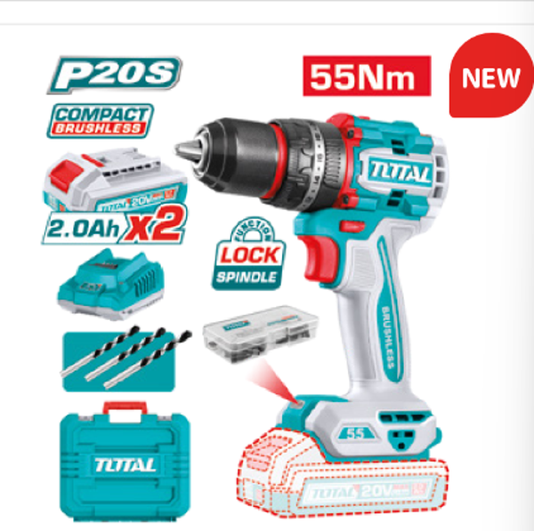 TALADRO PERCUTOR BRUSHLESS A BATERÍA MOD. TIDLI20558
